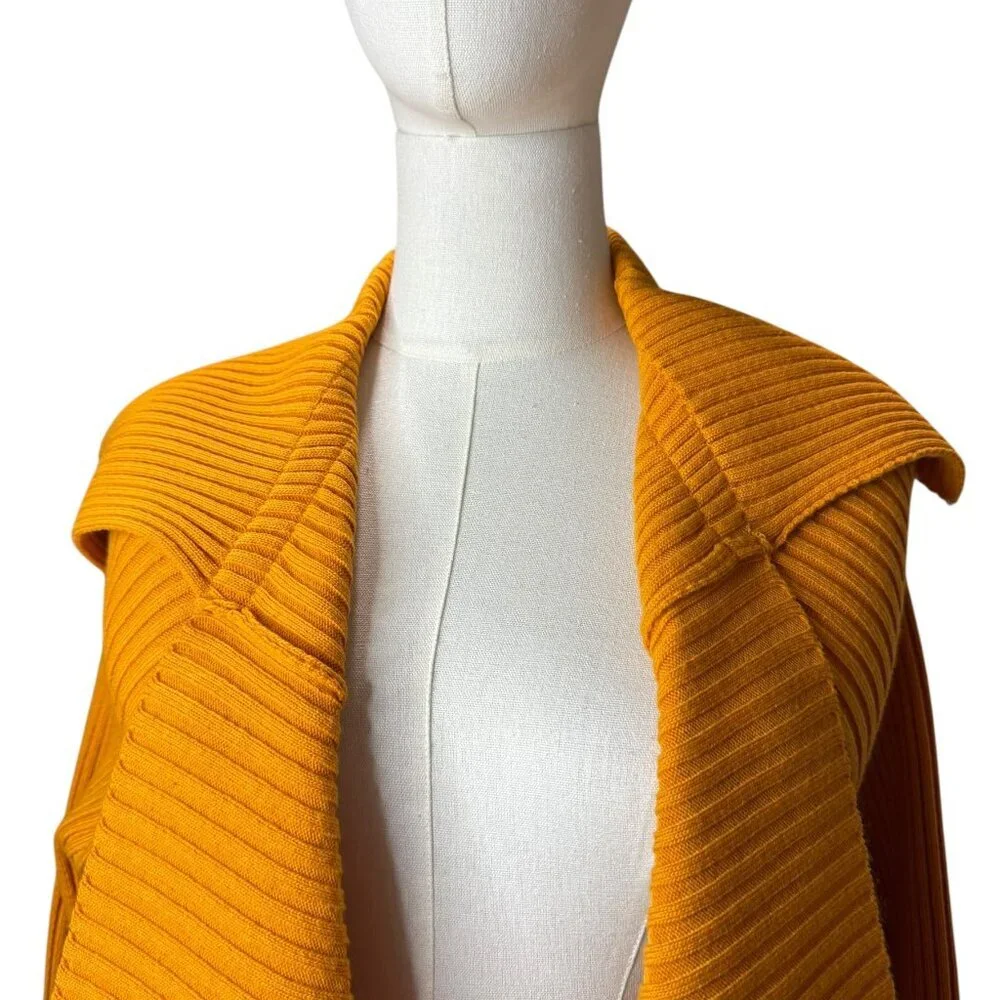 Bellamie Mustard Ribbed Knit Wrap Sweater Jacket M |  Asymmetrical cardigan